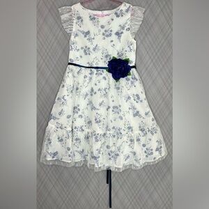 Rare Editions - Floral Blue and White sleeveless chiffon Dress (Size 6x)